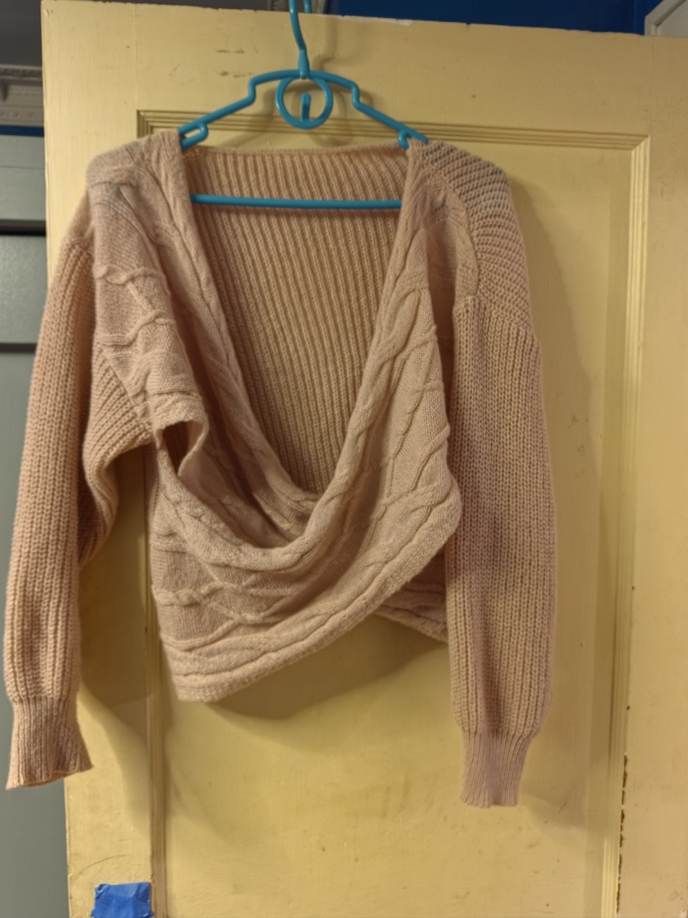 SHEIN Blush Pink Off-Shoulder Cable Knit Sweater